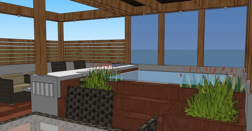 Hot tub oasis design sketch - view 1