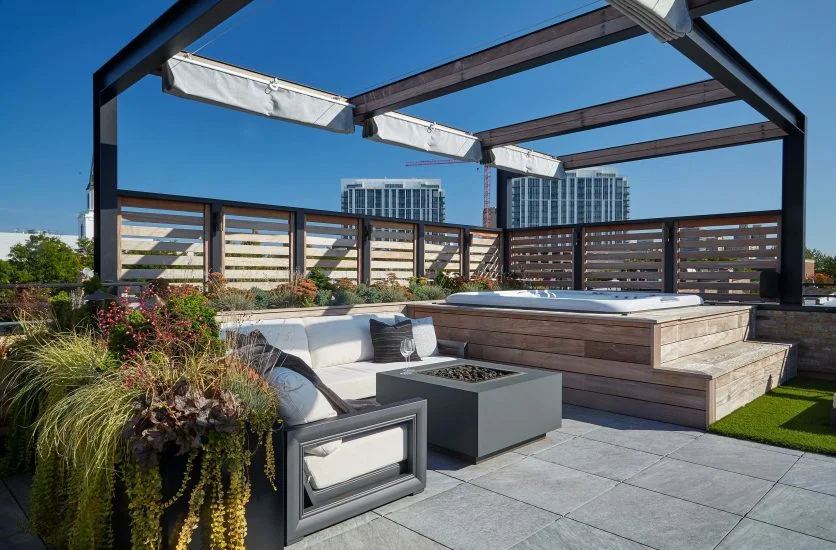 Fire pit on a Chicago rooftop deck